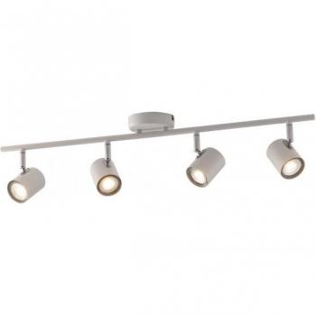 Barra de spots metálica blanca con 4 focos ajustables, dimensiones 70x15 cm