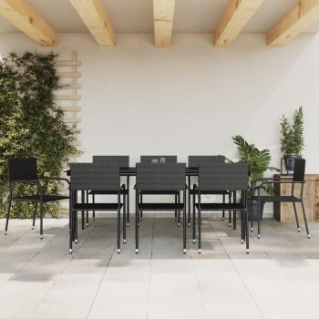 9 Piece Black Poly Rattan and Steel Garden Dining Set
