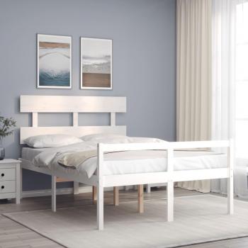 Cama para ancianos con cabecero blanco 120x200 cm de madera maciza