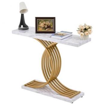 Narrow Console Sofa Table - VEVOR - 100 x 30 x 81 cm - Long Entryway Table - 1-Tier - Metal Frame - Imitation White Marble