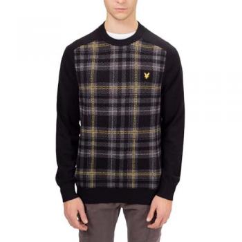 Lyle & Scott Men's Black Tartan Merino Wool Blend Jumper - XL