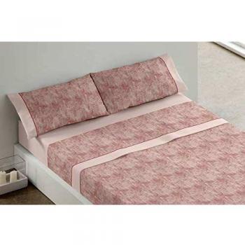 Burrito Blanco Juego de Sábanas 393 con Diseño Estampado de Estucado Algodón 100% 200 Hilos Cama de Matrimonio de 135x190 hasta 135x200 cm/Juego de Cama 135, Color Rosa