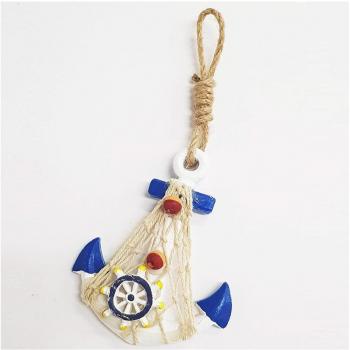 Colgador de Pared Ancla Timón Red Azul Blanco Shabby Decoración Marinera