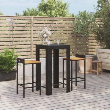 Mesa Bar y Taburetes Jardín - Madera Acacia - Ratán PE Negro