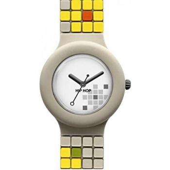 Reloj Hip Hop Mosaic para Mujer - Esfera Mono-Blanca, Movimiento de Cuarzo, Correa de Silicona Beige (Ø 32 mm)