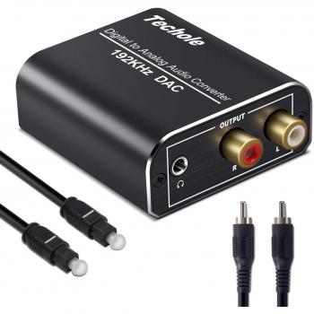 DAC Converter, Techole Aluminum 192KHz Digital/Toslink to Analog RCA L/R Audio Converter Adapter with Optical Cable, Coaxial Cable, USB Cable Powered For PS3 PS4 Xbox HDTV Blu-ray Sky HD Apple TV