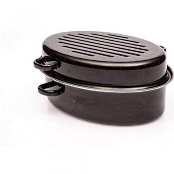 Cocotte Ovala Roaster 42 cm Acero Emaillado Baumalu con Cubre 11.2 Litros