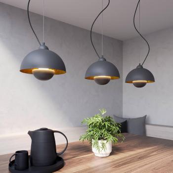 Lámpara colgante Gretja de Lindby, moderna, tres luces, color negro y oro, fabricada en metal, adecuada para salón y comedor, con portalámparas E27