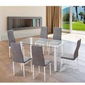 Conjunto de comedor Yuri 1 mesa + 6 sillas blancas