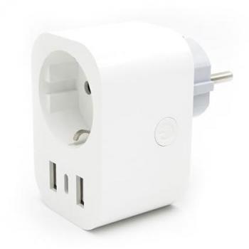 Enchufe WiFi Inteligente Energeeks con Medidor de Consumo Integrado, 2 Puertos USB, 1 Puerto USB-C, Tipo Schuko, Conectividad 2.4 GHz, Capacidad de 16A