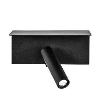 Aplique LED 3W 4000K Leonardo Negro con Estante y USB, 150lm, Interruptor, 14x18x14cm