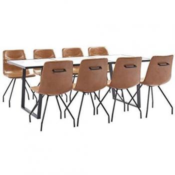 vidaXL Juego Comedor 9 Piezas de Cuero Sintético Mobiliario Decoración Interior Casa Hogar Robusto Duradero Resistente Funcional Práctico Útil Coñac