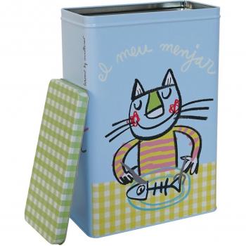 Laroom Caja Metálica diseño El MEU Menjar para Gato Grande, Metal, Multicolor, 14x10x20 cm