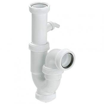 Sifón Curvo Extensible con Toma para Lavadora 1 1/2 Ø 40 mm, PVC Blanco
