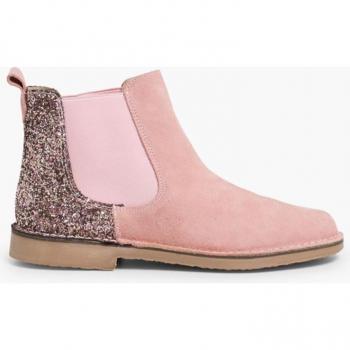 Botas de niña serraje con talonera glitter