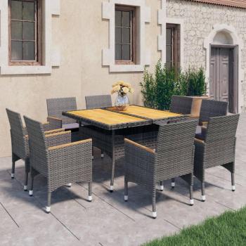 Juego de muebles de comedor de jardín 9 piezas Polyrattan Acacia gris