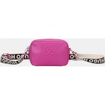 Bolso tipo bandolera HUGO en eco piel reciclado fucsia con asa regulable y logo jacquard a contraste