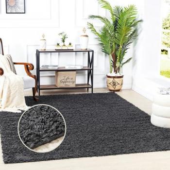 Surya - Alfombra de Salón Pelo Largo Shaggy Peluda Unicolor Chic Gris Oscuro 120 x 170 cm