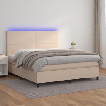 Cama box spring suave con colchón y LED en cuero sintético cappuccino 160x200cm