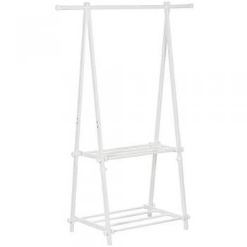 Perchero de pie HOMCOM plegable con 2 estantes y barra para colgar ropa, dimensiones 107,5x45x150 cm, color blanco