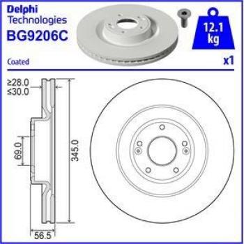 Disco de freno DELPHI BG9206C, frente, ventilado, 1 pieza