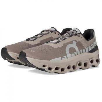 On Running Cloudmonster Lightweight Lowtop Sneakers for Men in Cinder Fog Beige, Size 45
