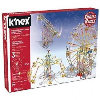K'nex Thrill Rides. 3En1 Parque Atracciones: Noria + Sillas Voladoras + Péndulo. Juego de Construcción con Motor. Knex 3 en 1 744 Piezas