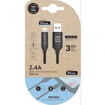 Cable usb 2.4 tech one tech braided nylon tipo usb apple micro usb longitud 1 mt color negro