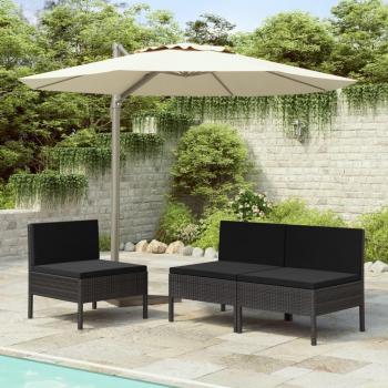 Black Poly Rattan Garden Chairs Set of 3 with Cushions
