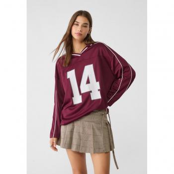 Burgundy Oversized Number Print T-shirt Size S