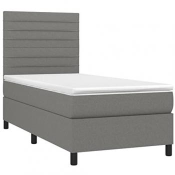 Cama box spring con colchón viscoelástico espuma protector muelles ensacados adaptable acolchado reversible tela gris oscuro 90x200 cm