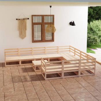 Juego de muebles de jardín 11 piezas madera maciza de pino con cojines