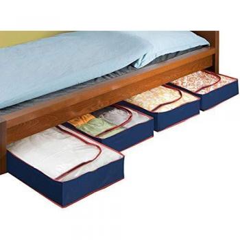 Set de 4 Housses de Almacenamiento Bajo la Cama Azul-Rojo, Protección contra Polvo y Motas, Material Reciclable, Ventana Transparente