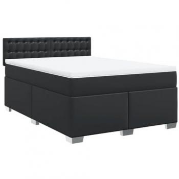 Cama Box Spring con colchón de cuero sintético negro 140x190 cm