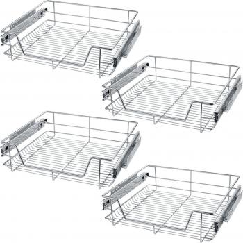 Cajones telescópicos Tectake para cocina y dormitorio - 4 bandejas telescópicas para armarios de 30 cm, 40 cm, 50 cm o 60 cm de ancho, fácil montaje, rieles totalmente