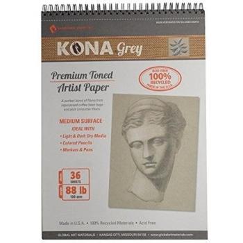 Global Art Materials Kona Grey Toned Artist Paper Pad, 8 by 10-Inch by Global Art Materials