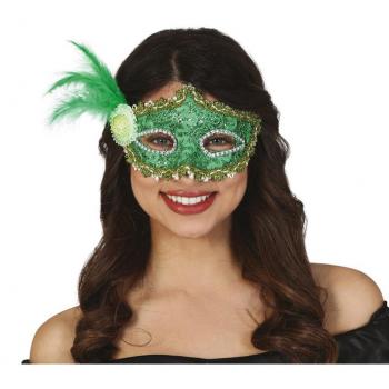Antifaz Verde con Pluma