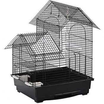 Pawhut Jaula para Pájaros de Metal con Comederos Perchas Columpio y Bandeja Extraíble para Canarios Periquitos 39x34x47 cm Negro