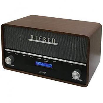 Denver DAB-36 Radio Digital Personal con DAB+/FM, Bluetooth, Reloj, Despertador y Alarma, Entrada AUX, Acabado en Madera y Color Negro, Volumen 10W RMS