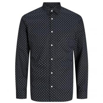 Jack & Jones - Camisa estructurada de algodón con cierre abotonado para hombre, manga larga, estampado en color negro, estilo formal y casual, talla M