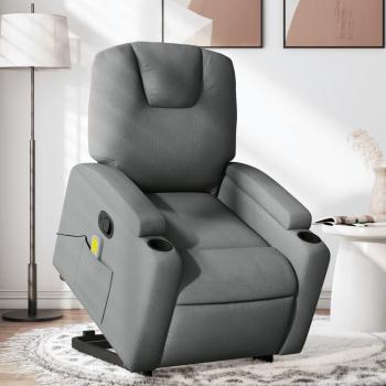 Sillón de masaje reclinable de tela gris oscuro Vidaxl con función de masajes, diseño ergonómico, estructura robusta y reposapiés ajustable