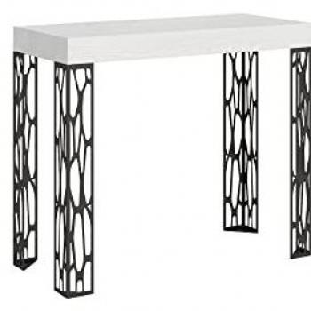 Consola Extensible Ghibli 90x40/300 cm, Fresno Blanco con Estructura Antracita