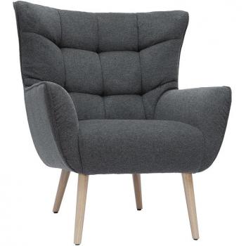 Sillón nórdico efecto terciopelo gris oscuro y madera AVERY