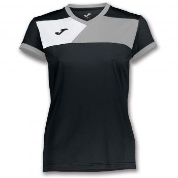 Joma Camiseta Crew II M/C Negro-Gris Mujer - Camiseta técnica de Manga Corta, Mujer, Negro -