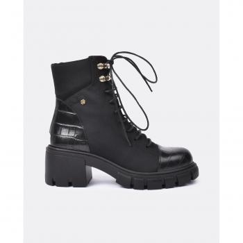 Botines de mujer negros con cordones en textil