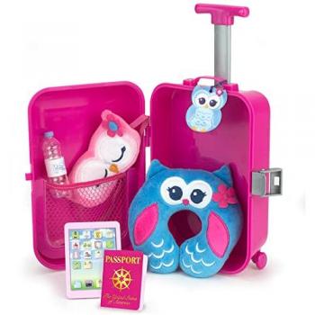 Sophia's by Teamson Kids Travel Accessories Plus Suitcase Set for 18 Dolls - pink, 7 Pieces Set including Sleeping Mask, Neck Pillow, Tablet, Passport, Luggage Tag and Water Bottle (Doll Not Included)