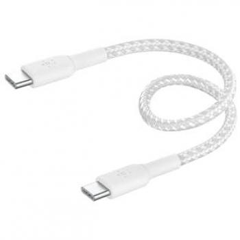 Belkin BoostCharge Cable Trenzado USB-C a USB-C de 15 cm, Blanco