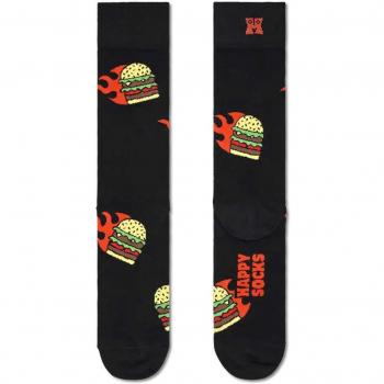 Calcetines Crew Happy Socks Flaming Burger negros y rojos, talla 36-40