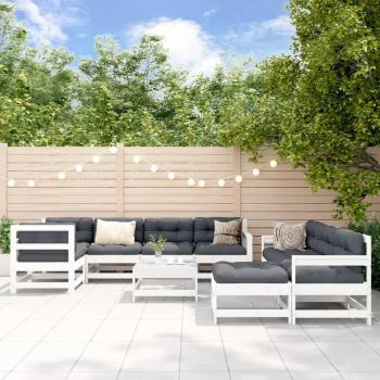10-Piece White Solid Wood Garden Lounge Set with Cushions