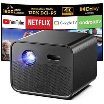 Proyector DLP Ultimea Poseidon E100 1800 lúmenes ANSI 1080p nativo, decodificación 4K, enfoque automático y corrección trapezoidal automática 6D, imagen 3D activa
